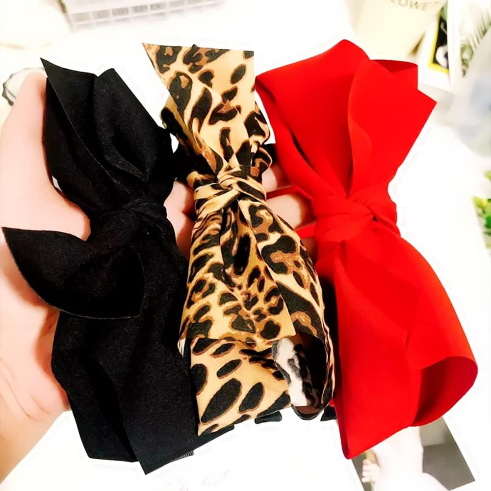 JIHUOO Wide Headband Bow Headband Rockabilly Headband Vintage Hair Accessories for Girls Women Leopard