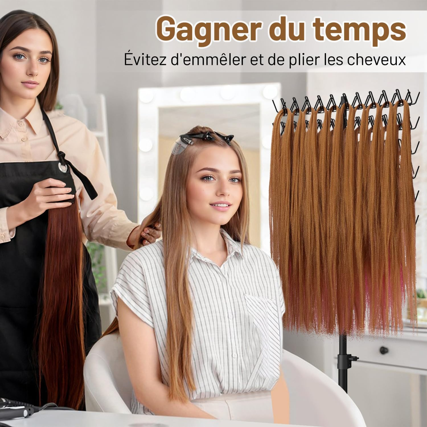 JAYIOLA Braiding Hair Rack Standing,Standing Braid Rack,144 Pegs Double Sided Standing,Hair Stand for Hair Extensions - Black image number 2