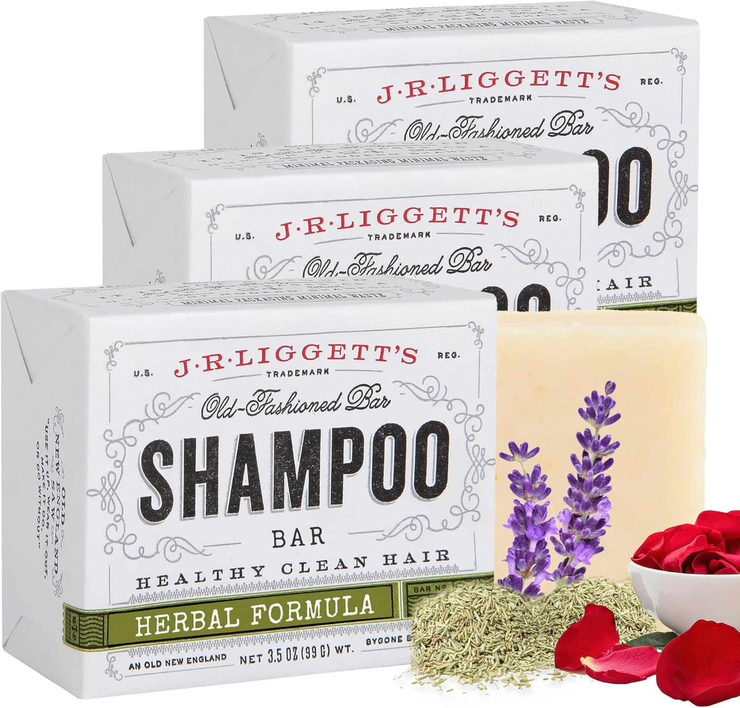 J&middot;R&middot;LIGGETT'S All-Natural Shampoo Bar, Herbal Formula - Supports Strong and Healthy Hair - Nourish Follicles with Antioxidants and Vitamins - Detergent and Sulfate-Free, Set of 3, 3.5 Ounce Bar