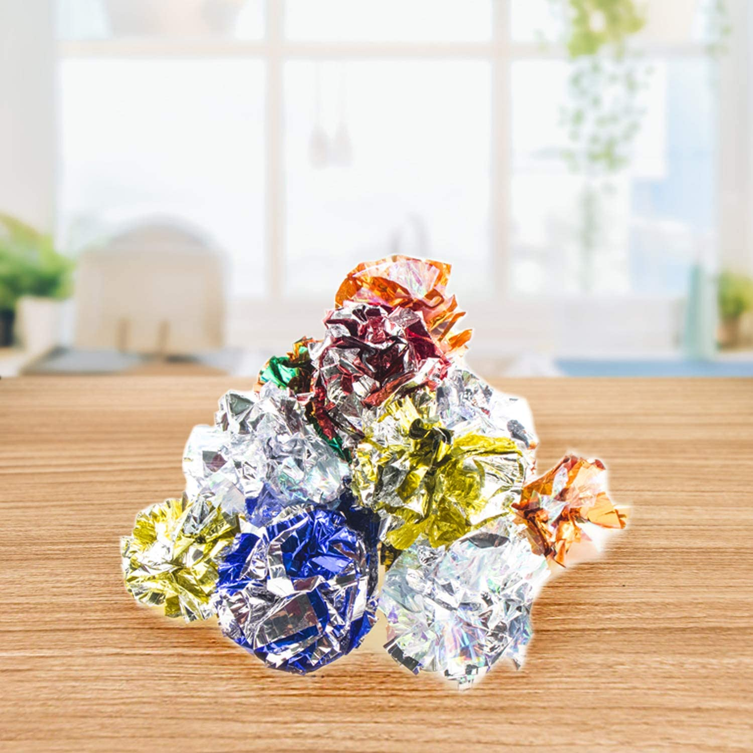 VAPKER 6Cm/2.36 Inches Large Cat Crinkle Balls Toys, Colorful Mylar Crinkle Balls for Pet Kitten(18Pcs Random Color) image number 5