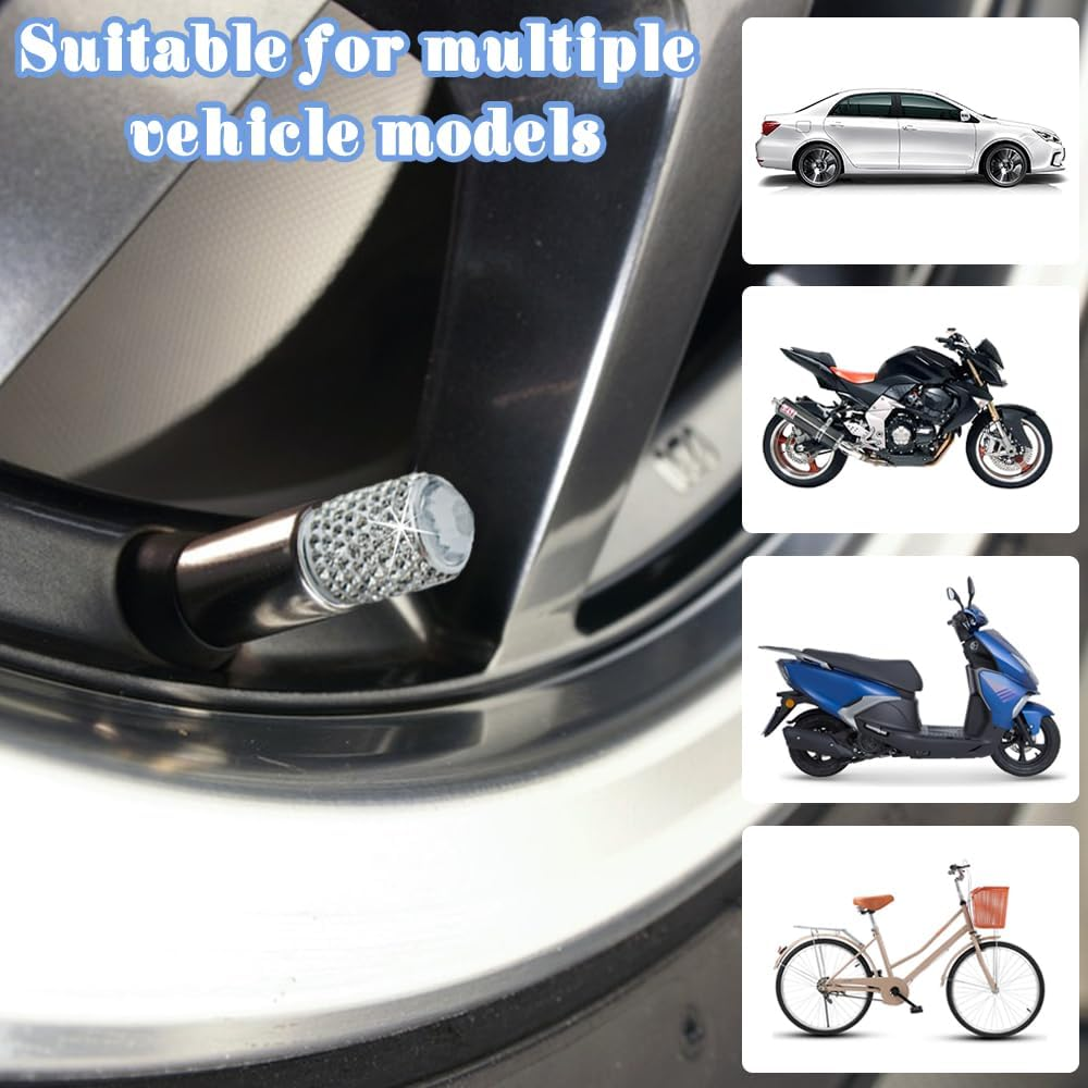 8 Pack Tire Valve Caps, SENHAI Handmade Crystal Rhinestone Diamonds Sparkly Tire Covers, Shiny Dustproof Car Accessories, Car/Motorcycle/Bicycle Universal-White and Pink