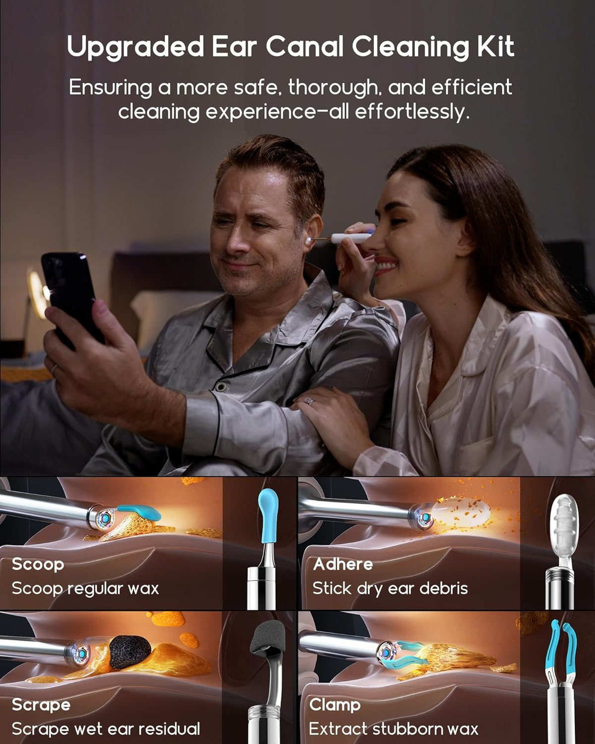 Bebird Home 30S Camera for Ear Canal Wax Removal Tool, Flexible Ear Viewing Scope Oto-Scope Cleaner with Cam, UVC Light, Visible Liquid Applicator & Tweezers, Video Earpick Kit for Adults & Kids image number 5