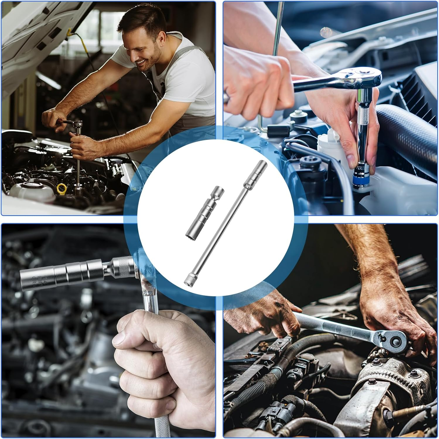 2PCS Spark Plug Socket 16Mm and 14Mm, Magnetic Universal Spark Plug Socket with Long Handle, 360&deg; Swivel Rotating 3/8" Drive Spark Plug Wrench Tools for Removal Repair Motorcycles, Cars image number 4