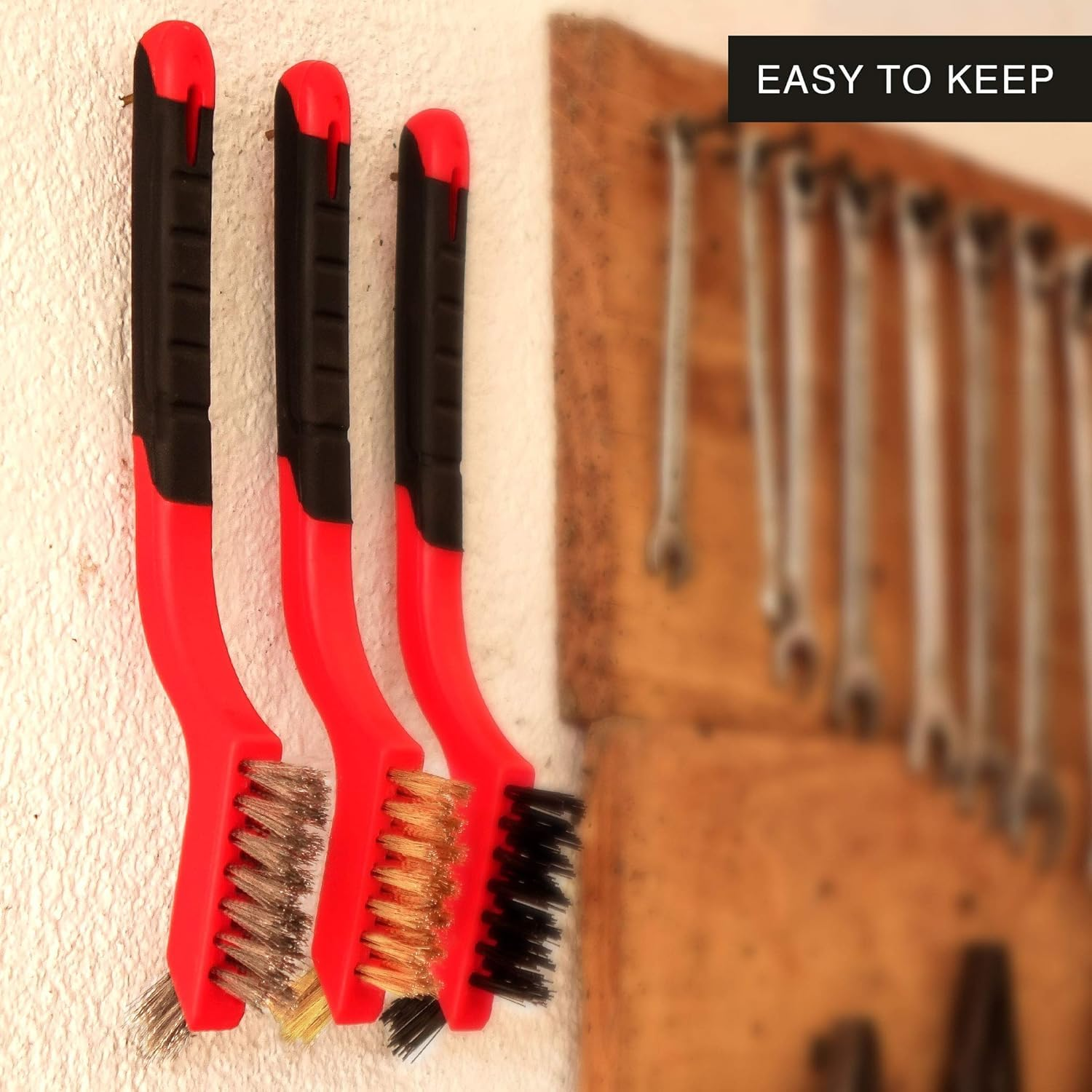 Wire Brush Set for Deep Cleaning &ndash; 3Pcs Nylon, Brass & Stainless Steel Bristles, Multi-Purpose Cleaning Brush and Crevice Cleaning Brush for Rust, Dirt & Paint Scrubbing- Ermaoo