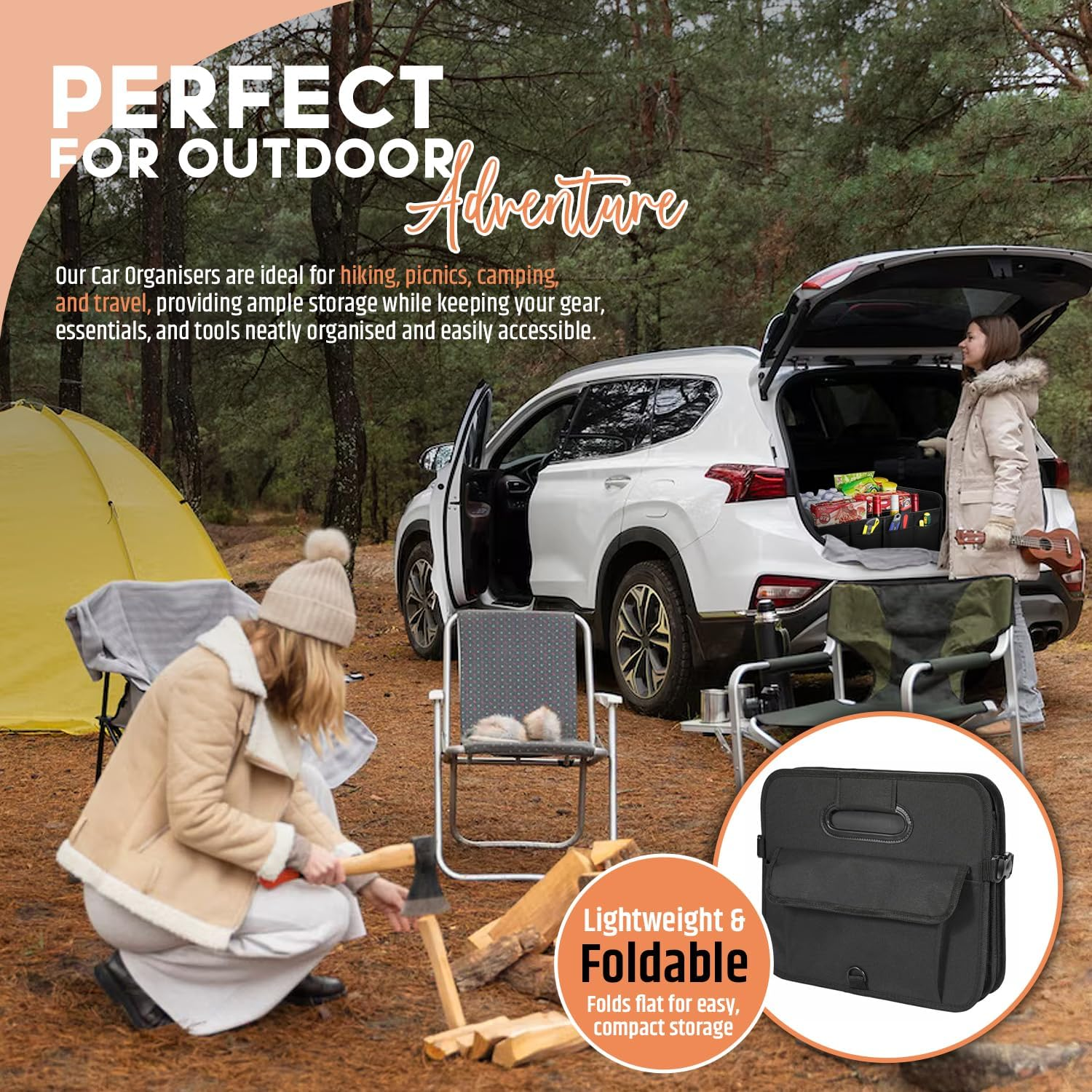 Car Boot Organiser with Super Capacity Storage &ndash; Collapsible, Car Trunk Organizer with Reinforced Handles, Adjustable Straps & Non-Slip Bottom &ndash; 2 Seatback Organisers for Suvs, Sedans, & Rvs - Black image number 5