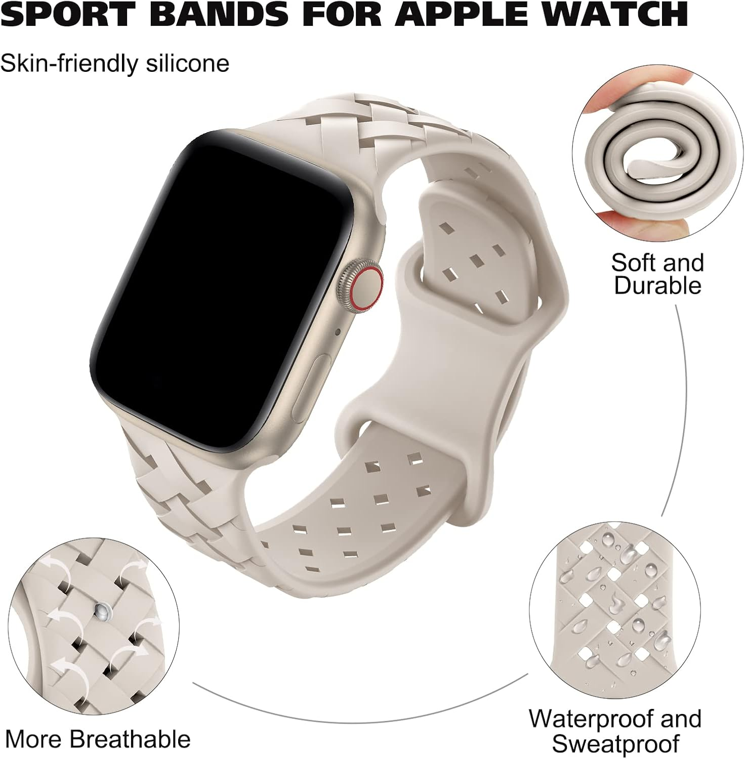 Distore Silicone Braided Weave Bands Compatible with Apple Watch 38Mm 40Mm 41Mm 42Mm 44Mm 45Mm 49Mm, Replacement Sport Breathable Strap for Iwatch Series 9/8/7/6/5/4/3/2/1 Ultra/2 SE Women Men