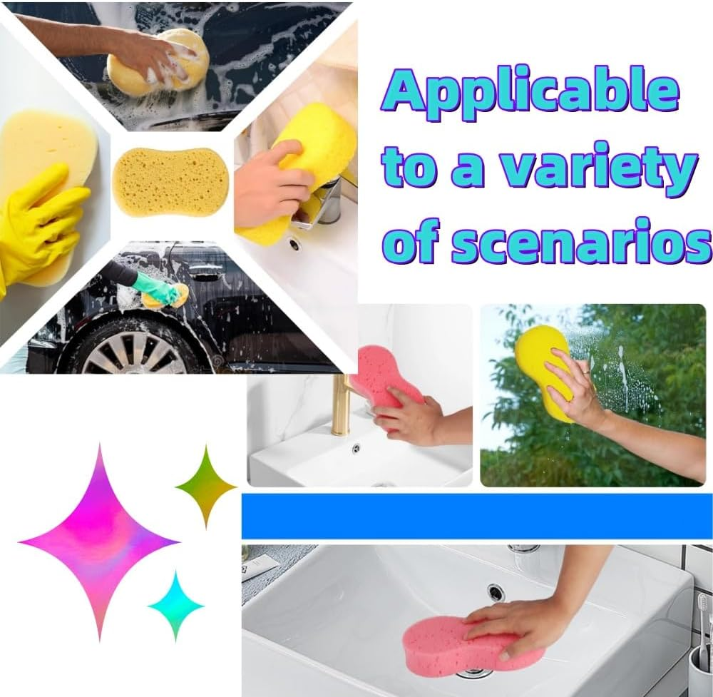 3 Pack Car Wash Sponge, Large Soft Super Absorbent Non-Scratch Sponges, Auto Bike Boat Washing, Household Cleaning, Big High Foam, Scratch-Free Finish, Extra Gentle on All Surface, (Random Color) image number 5