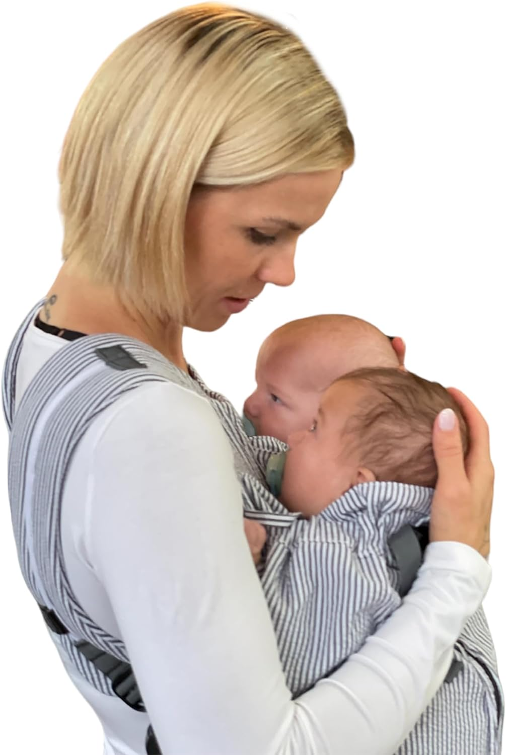 Weego Twin Grey & White Seersucker Baby Carrier for Twins Directly from Birth (From 1,800 G) - Blue Pepita image number 2