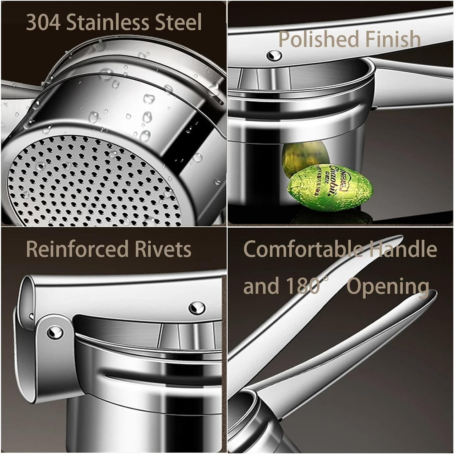 Multi-Purpose Stainless Steel Potato Ricer, Heavy Duty Large Capacity Potato Masher with 3 Interchangeable Discs, Ricer for Vegetable and Fruit with Interchangeable Strainers image number 4