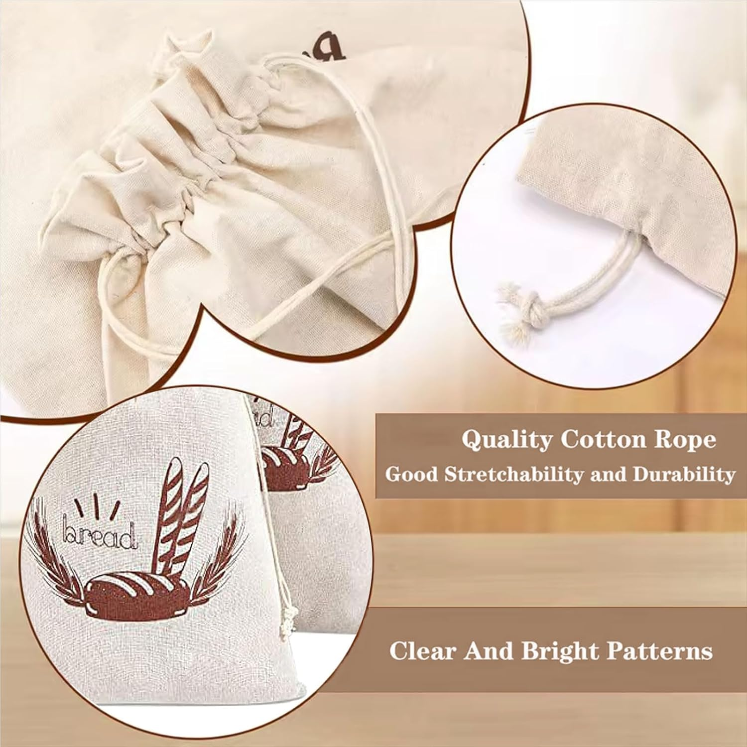 MYTOAU 3 Pcs Linen Bread Bags,Unbleached Bread Bags for Homemade Bread Container,Food Storage Bags,15.7&times;11.8Inches Reusable Bread Storage Bags, Natural Large Storage for Artisan Bread