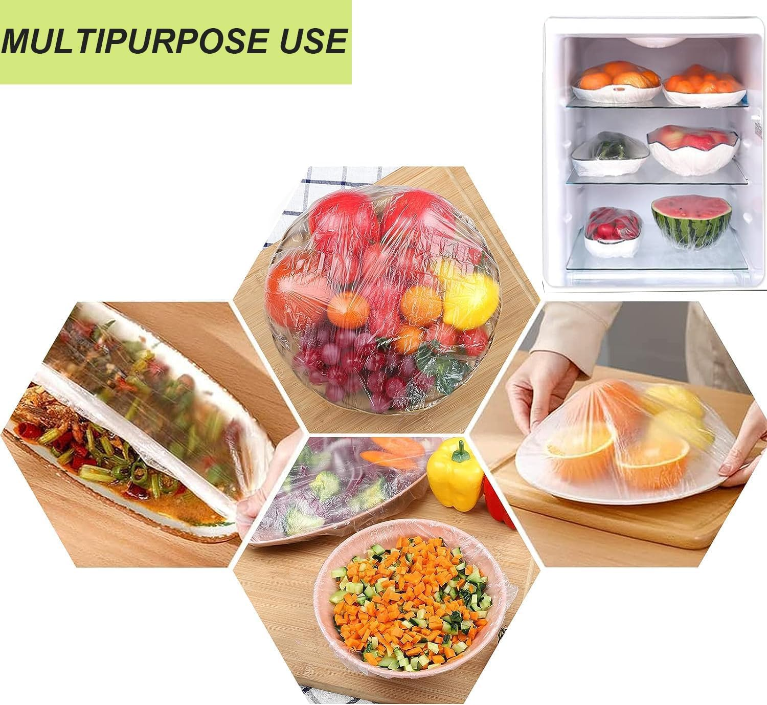200 Pcs Elastic Food Storage Covers Clear Plastic Wrap Bowl Covers & 5 Pairs of Disposable Gloves Alternative to Foil for Outdoor Picnic for Restaurant Picnic image number 4