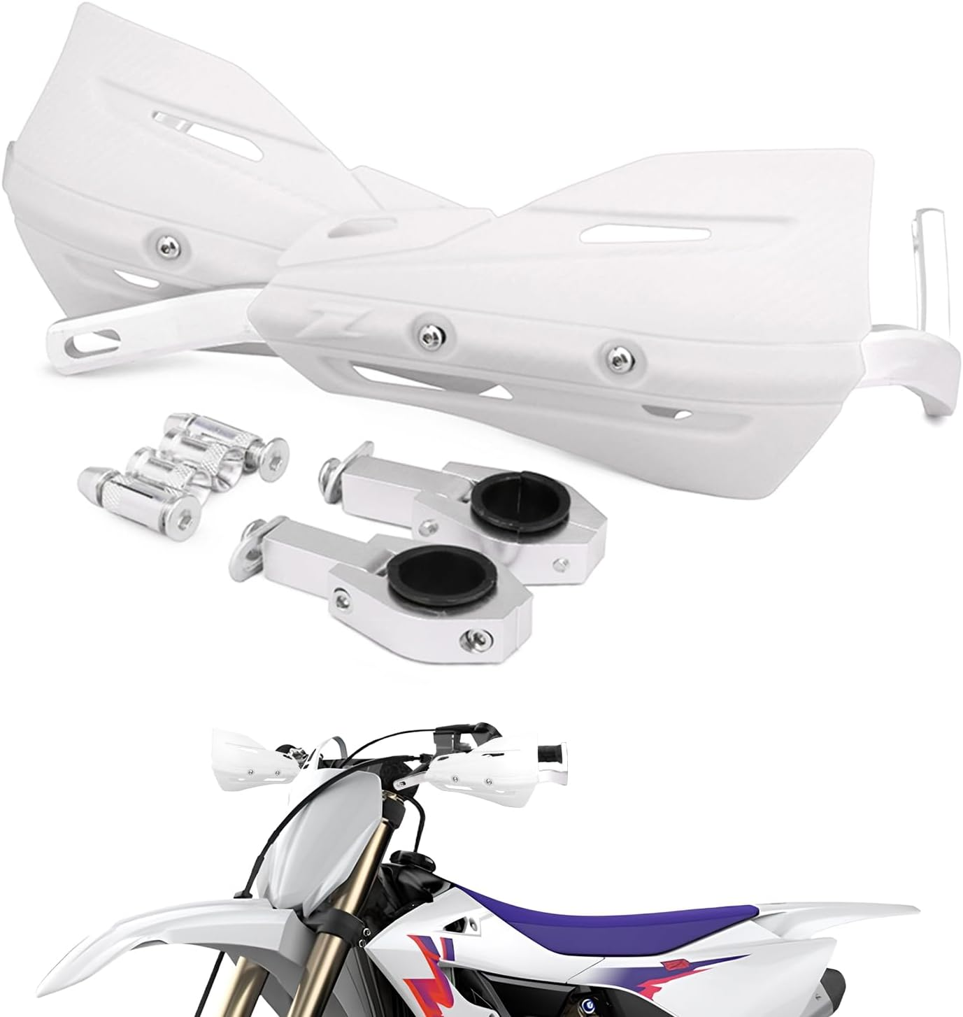 JFG RACING Dirt Bike Handguards,Motorcycle 7/8'' and 1 1/8'' Hand Guards Aluminum Universal for Dirt Pit Bike MX Motocross Supermoto Racing ATV Quad KAYO - White