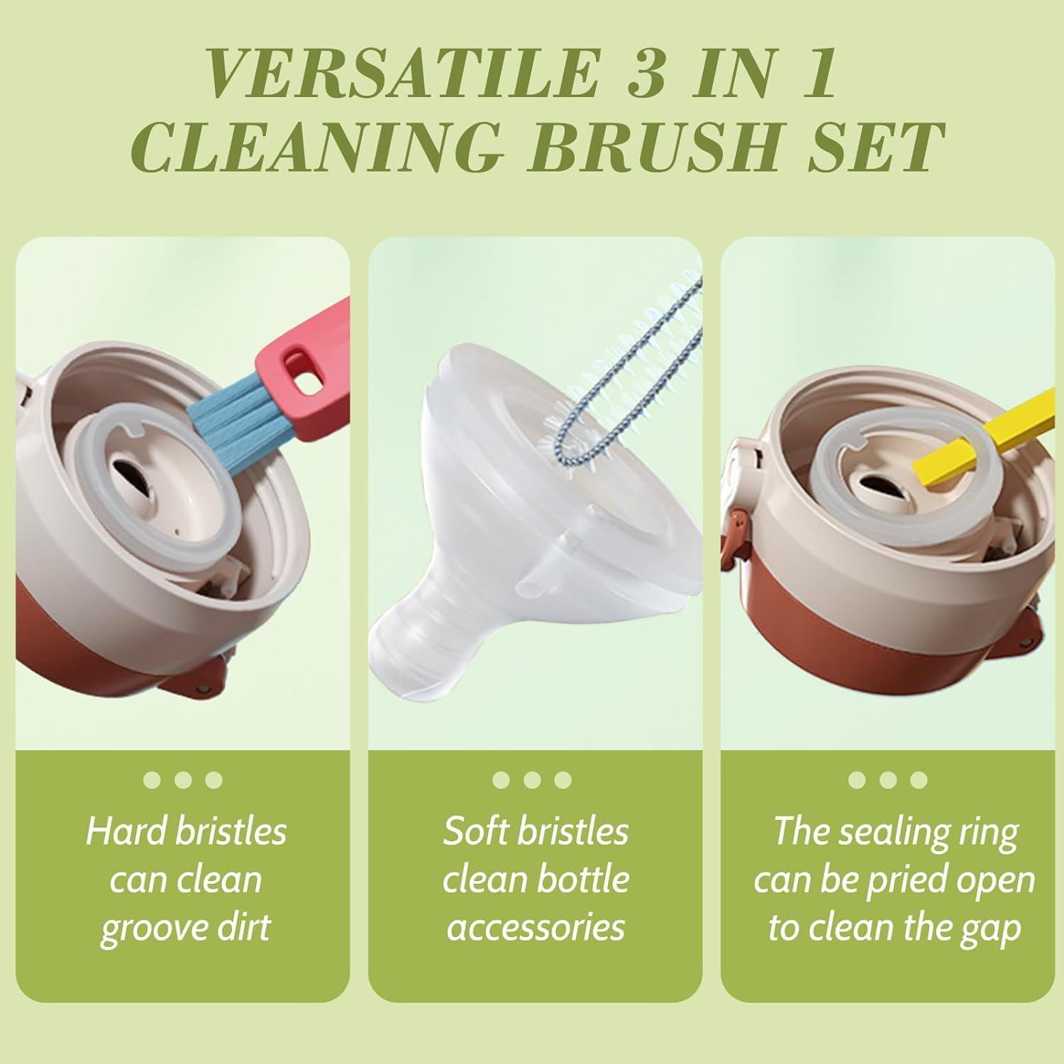 Straw Cleaner Brush for Owala Freesip 24Oz/32Oz/40Oz, Silicone Long Handle Bottle Brush for Owala Water Bottle,Plus 3 in 1 Cup Lid Cleaning Brush image number 5