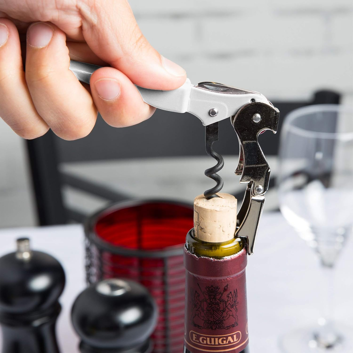 Pulltap'S Double-Hinged Waiters Corkscrew, Wine Opener and Foil Cutter, Beer Bottle Opener, White image number 6