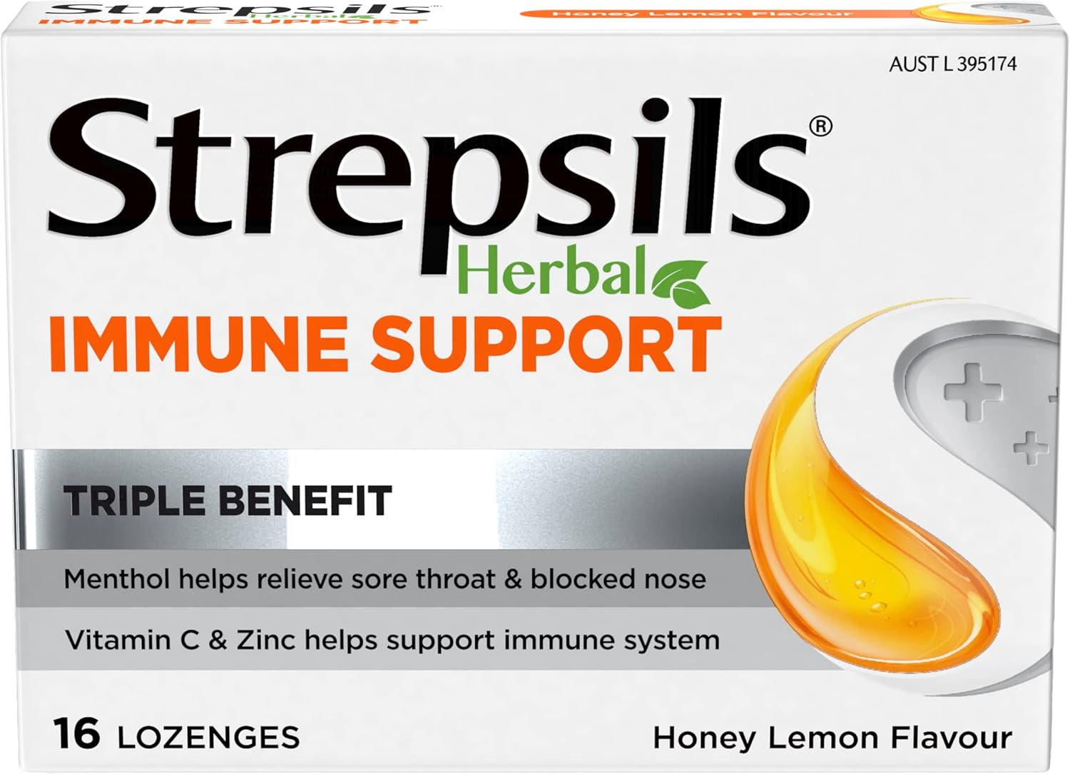 Strepsils Herbal Immune Support Lozenges, Honey Lemon, 16 Pack