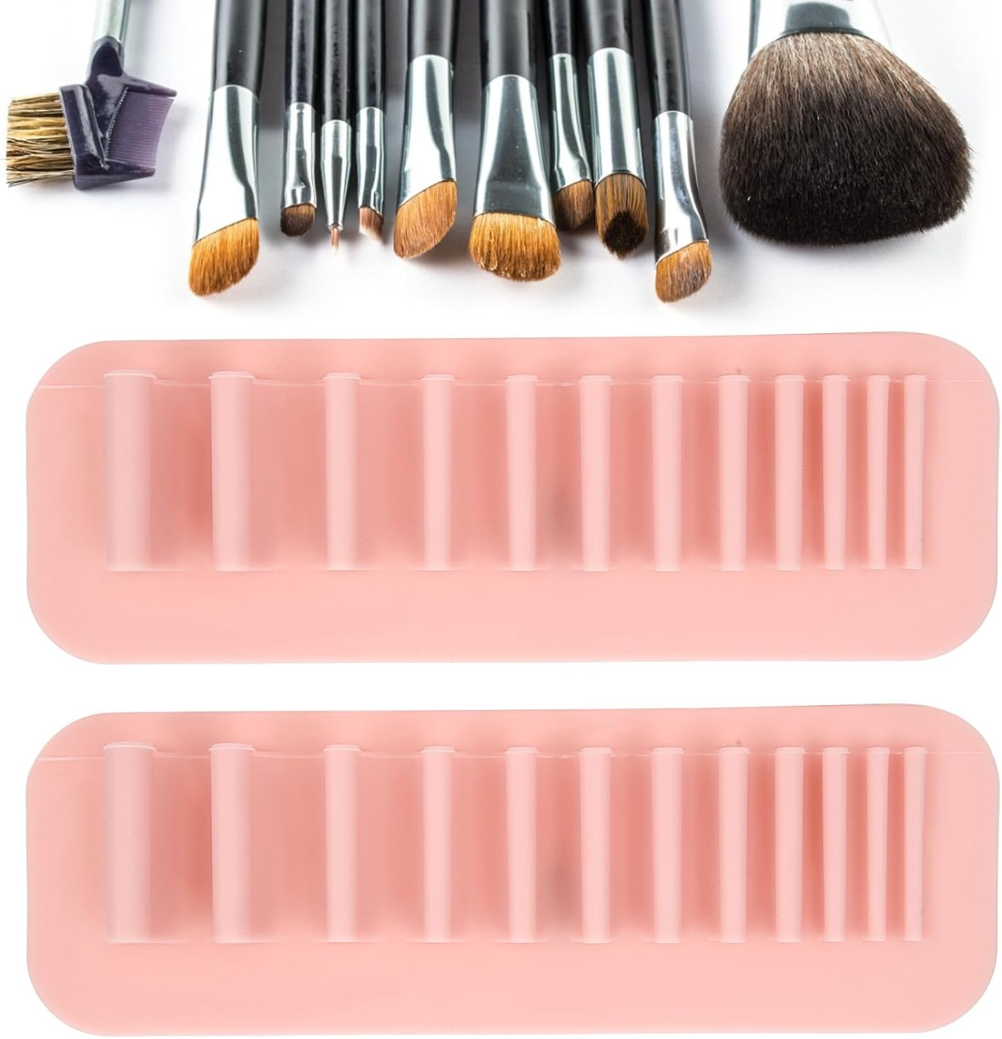 OEBUAFI Wall Mounted Toothbrush Storage Rack, 2 Piece Makeup Brush Drying Organizer, Multifunctional Silicone Cosmetic Brush Holder, Ideal for Small Spaces