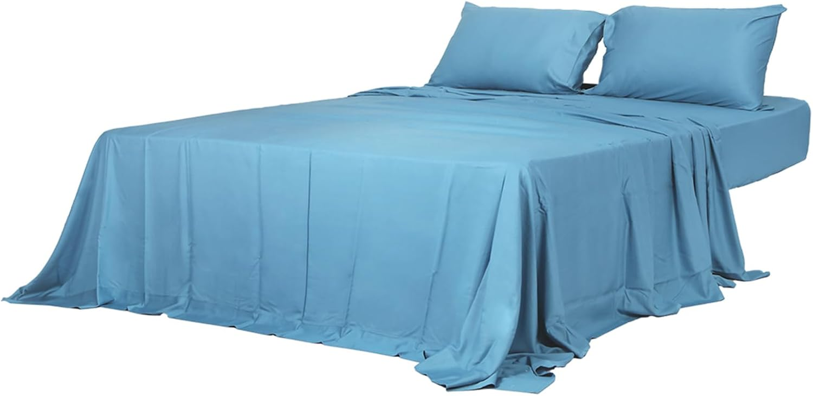 Dreamz Bamboo Sheet Set with Flat Sheet, Fitted Sheet, and 2 Pillowcases - Cool, Soft, Breathable, Hypoallergenic, Anti-Wrinkle, Elastic-Edged, Machine Washable, Easy Care(Queen, Blue) image number 4