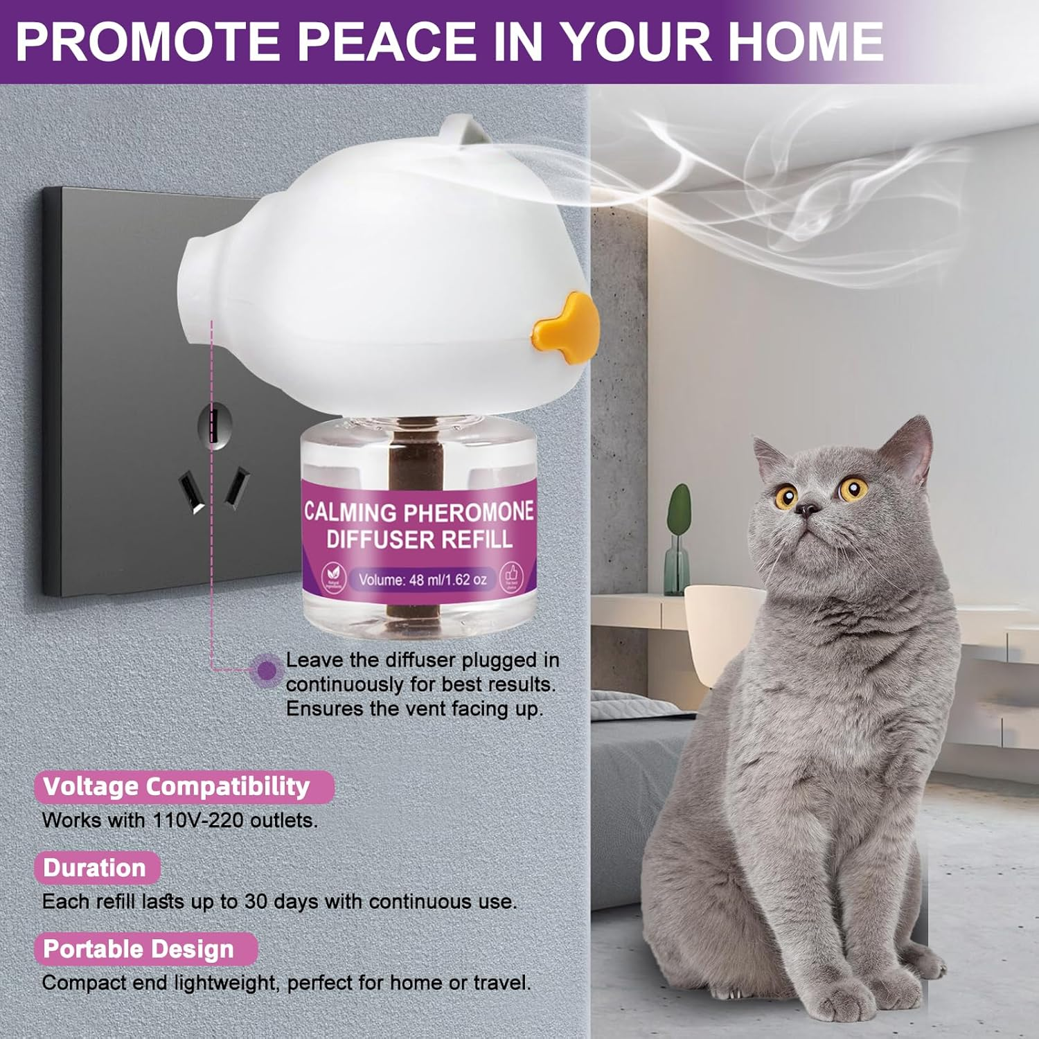 Cat Pheromones Calming Diffuser Relieve Anxiety Stress Cat Calming Diffuser Comfort for Cats 3 Refills, Reduce Fighting and Scratching Calm Relaxing Fits All Cats image number 1