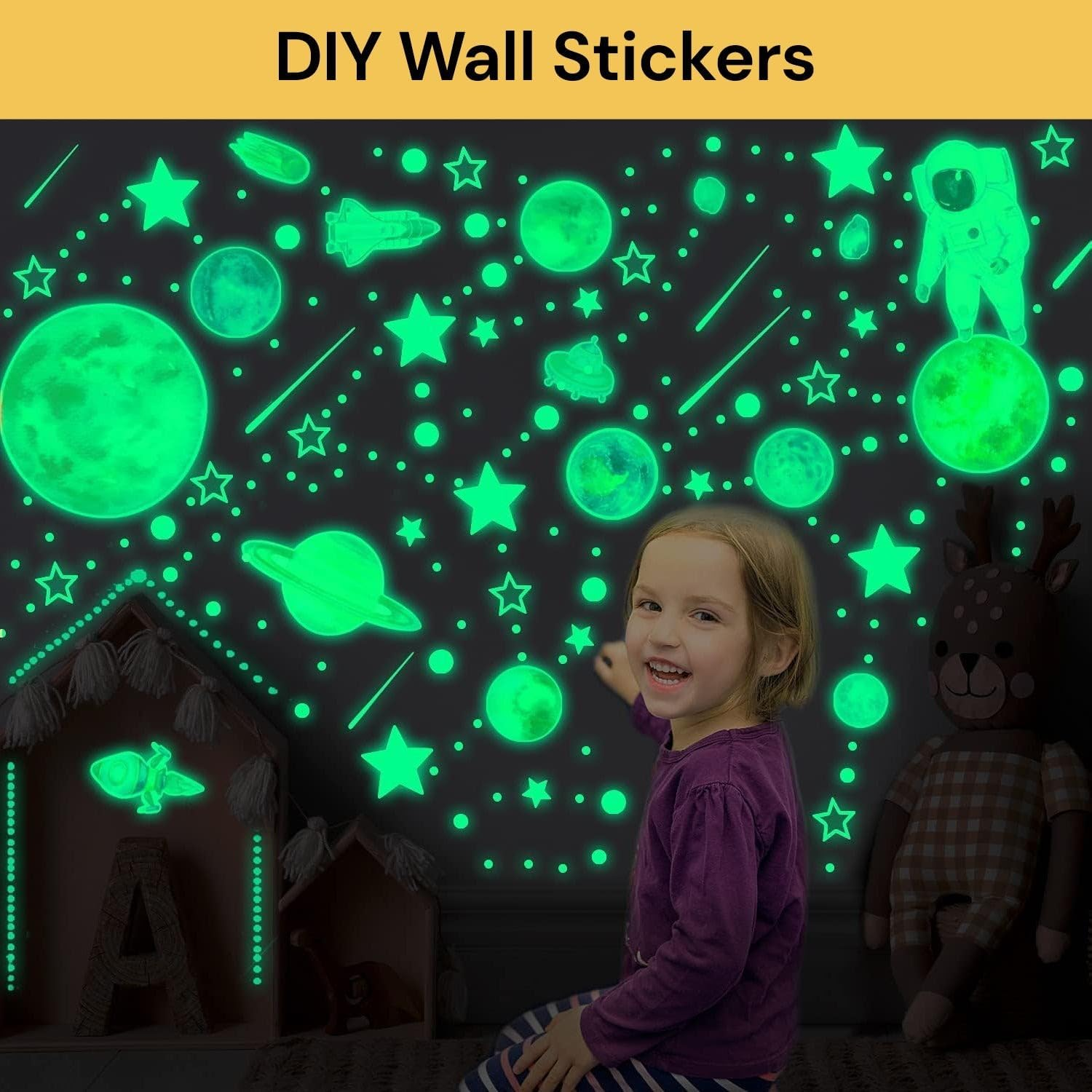 Glow in the Dark Stars for Ceiling 849X Glow in the Dark Moon and Planet Wall Decal Luminous Astronaut Universe Galaxy Space Wall Stickers Outer Space Decal for Kids Boys Girl Bedroom image number 4