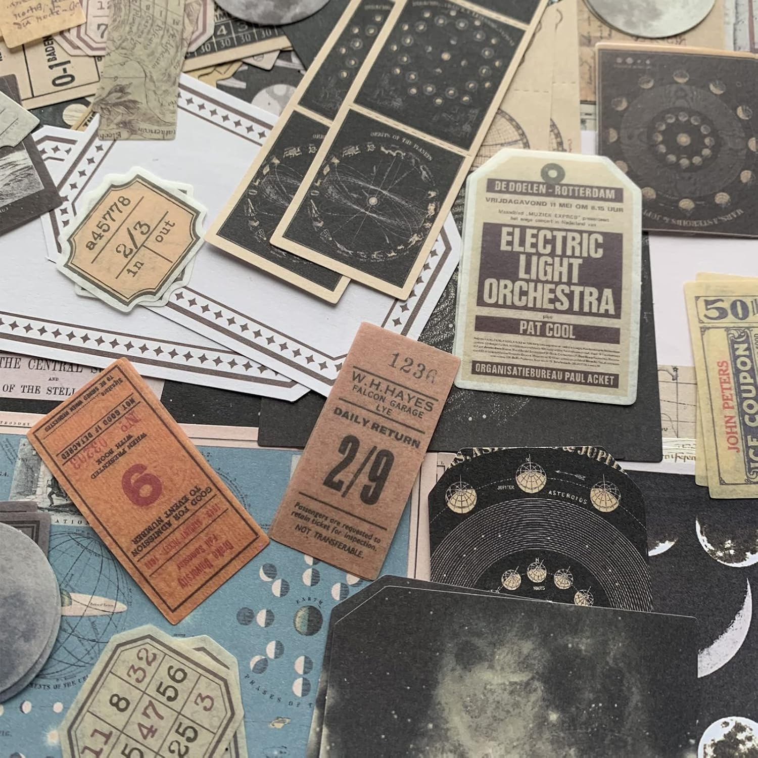 OSYLICT Vintage Scrapbook Supplies Pack,Space Moon Stickers Paper for Art Journaling Bullet Junk Journal Planners DIY Craft Notebook Collage Album Aesthetic Picture Frames - Style One image number 4