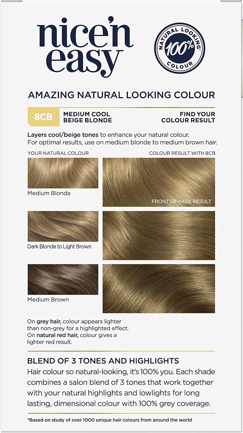 Clairol Nice 'N Easy Permanent Hair Colour 8CB Medium Champagne Blonde, 100% Grey Coverage, Natural Looking Hair Colour image number 6