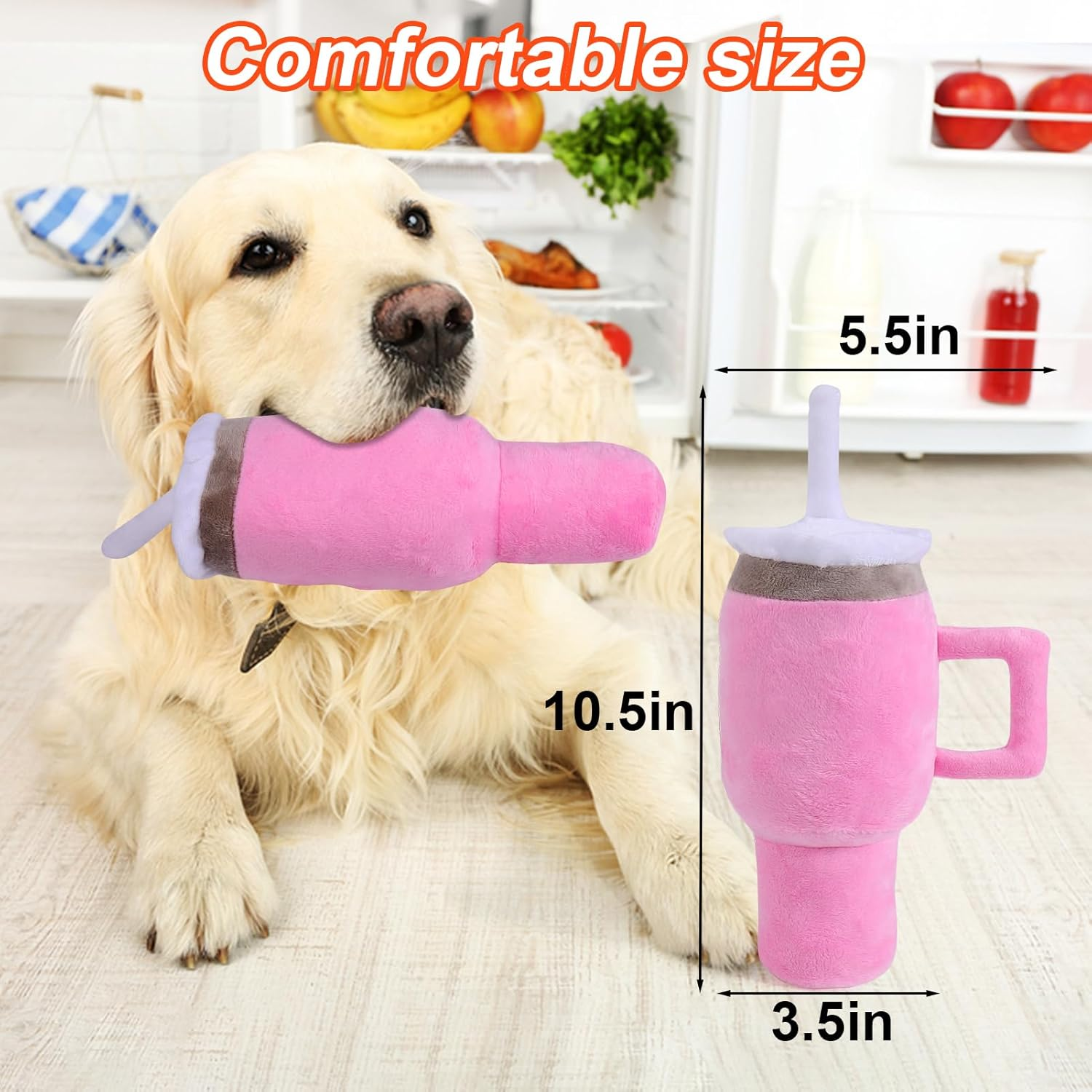 BABORUI Cute Squeaky Dog Toys Cup, Soft Tumbler Funny Dog Toys for Aggressive Chewers, Safety Design Dog Toys for Small/Medium/Large Dog Exercise and Accompany(Pink) - Pink Tumbler image number 3
