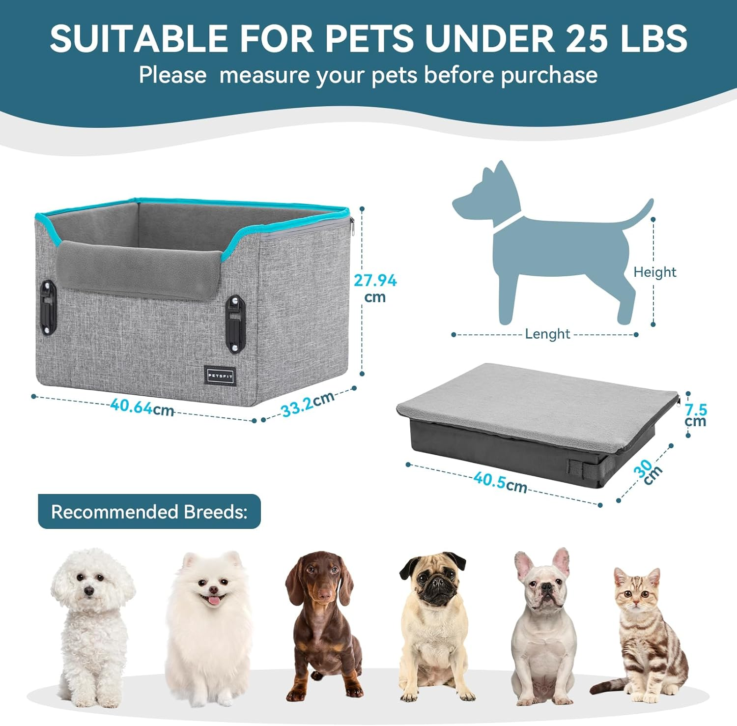 Petsfit Dog Car Seat for Small Dogs, Stable & Secure Dog Seat Car Rear Seat with Seat Belt Retaining Clip, Dog Basket Car Isofix with Washable Plush Cushion for Dogs and Cats up to 5.4 Kg image number 7