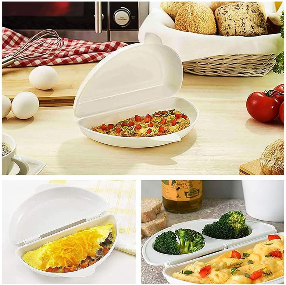 Easy Egg Breakfast Set,Microwaveable Microwave Omelet Pan and 2 Cavity Egg Poacher Set BPA Free Plastic Quick Egg Maker (White) image number 6