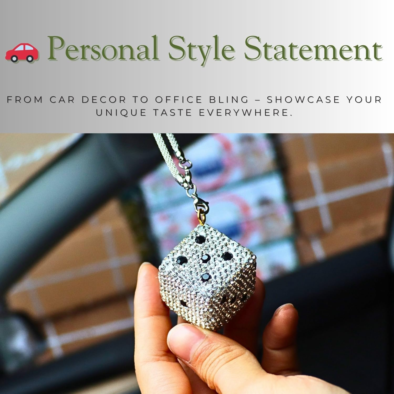 Creative Hanging Dice with Dots Car Rearview Mirror Charm, Bling Car Charm, Rear View Mirror Accessories, Stylish Auto Interior Decor image number 1