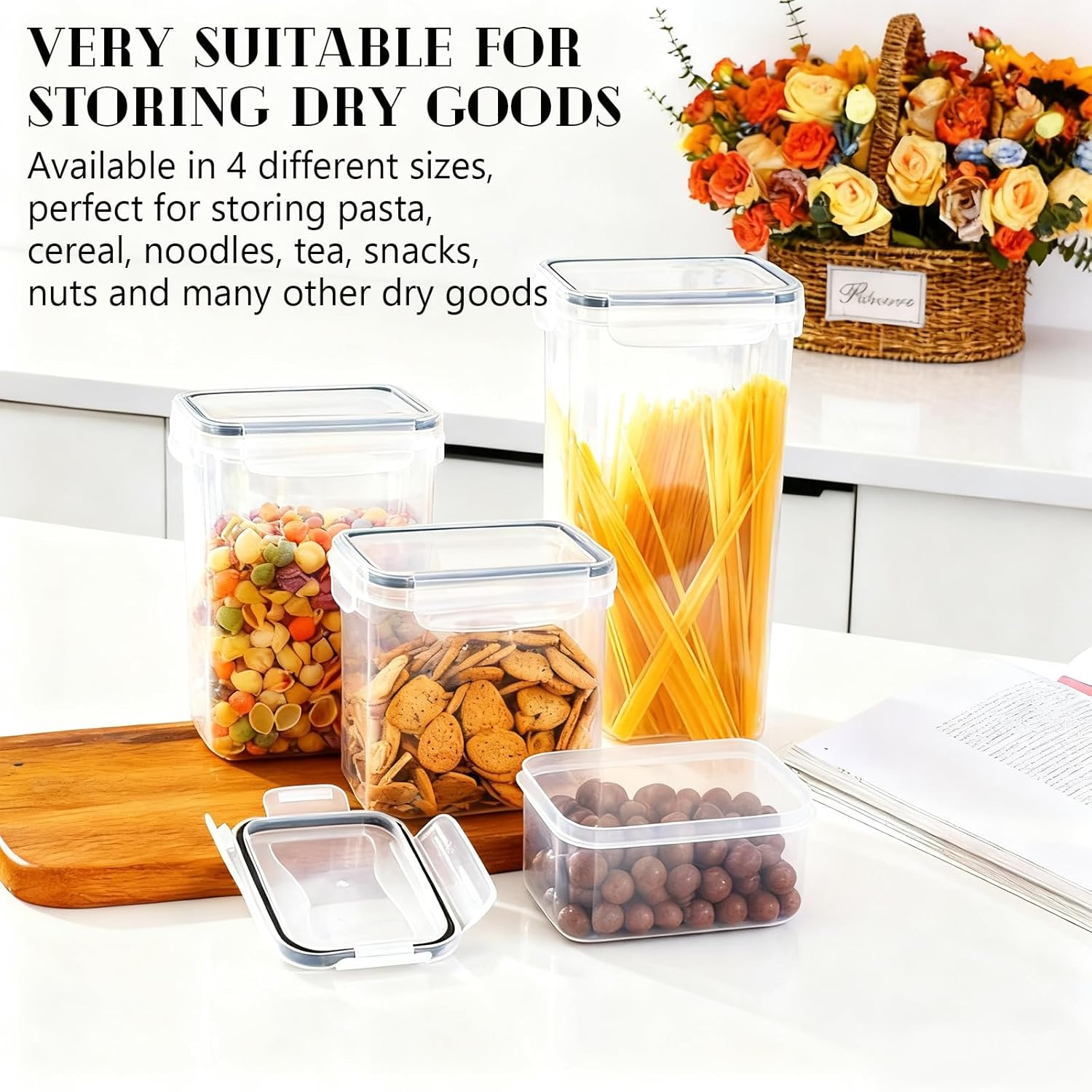 Airtight Food Storage Containers Set with Lids, 8 PCS Plastic Storage Canisters for Kitchen & Pantry Organization,Dry Food Canisters for Flour, Sugar and Cereal (Clear) image number 5