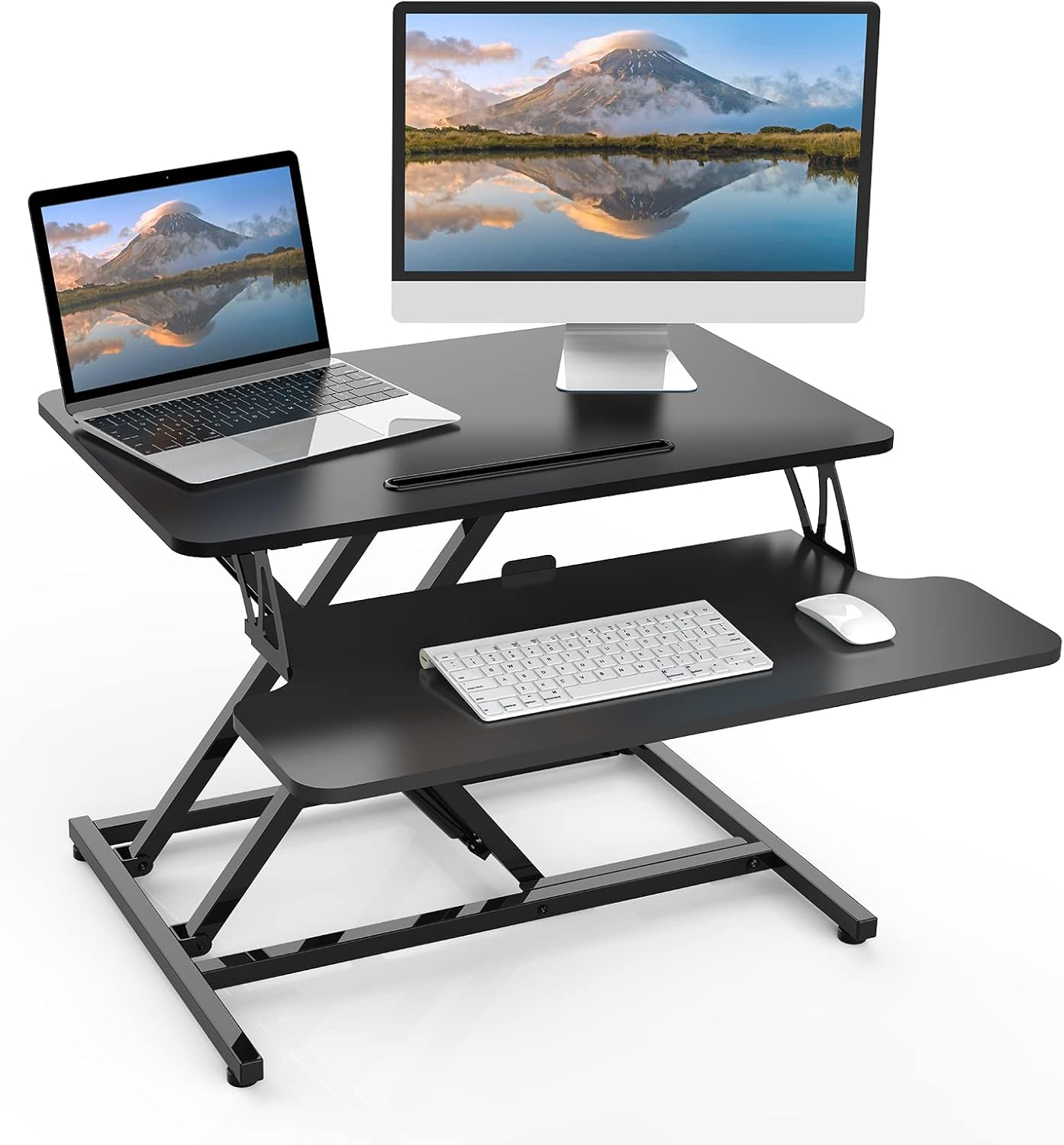 ERGOMAKER Standing Desk Converter, 32"/80Cm Wide Height Adjustable Quick Sit Stand Computer Desk Converter for Home Office Workstation (Black Frame + Black Desktop)