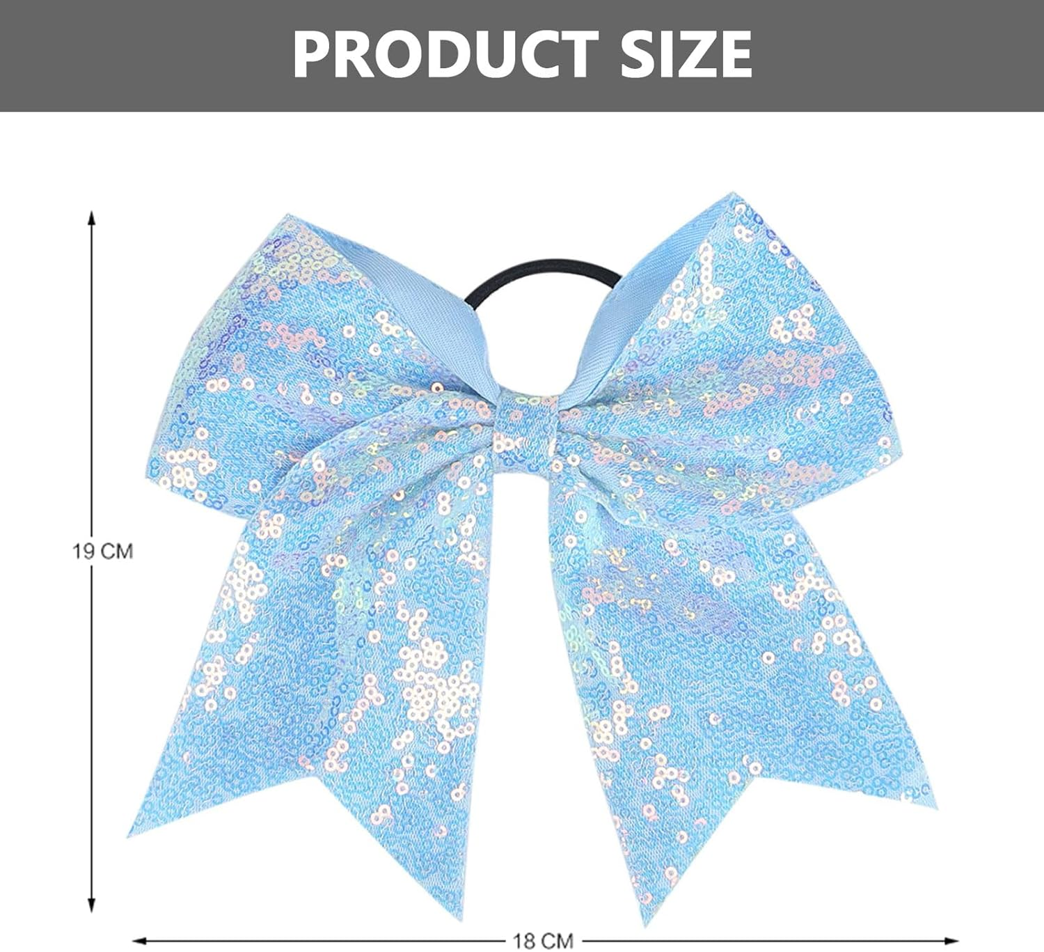Sequin Hair Bow Elastic Hair Tie with Ribbon Design, 19&times;18 Cm Large Cheer Bow Hair Accessory for Girls Women Teens &ndash; Ruibex(Light Blue) - Light Blue image number 4