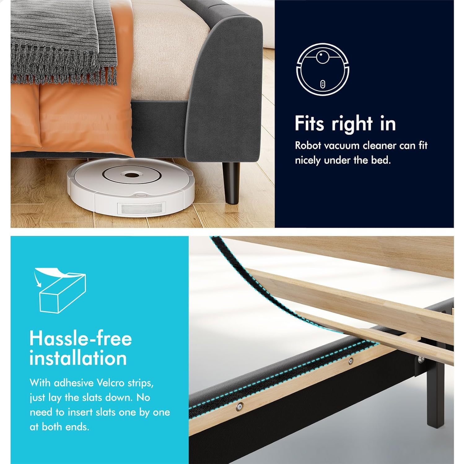 ALFORDSON Bed Frame Base Single Size with Headboard, Bed Platform Foundation with Velvet Fabric Upholstered for Mattress Topper, HUNDOLF Series Velvet Grey image number 3