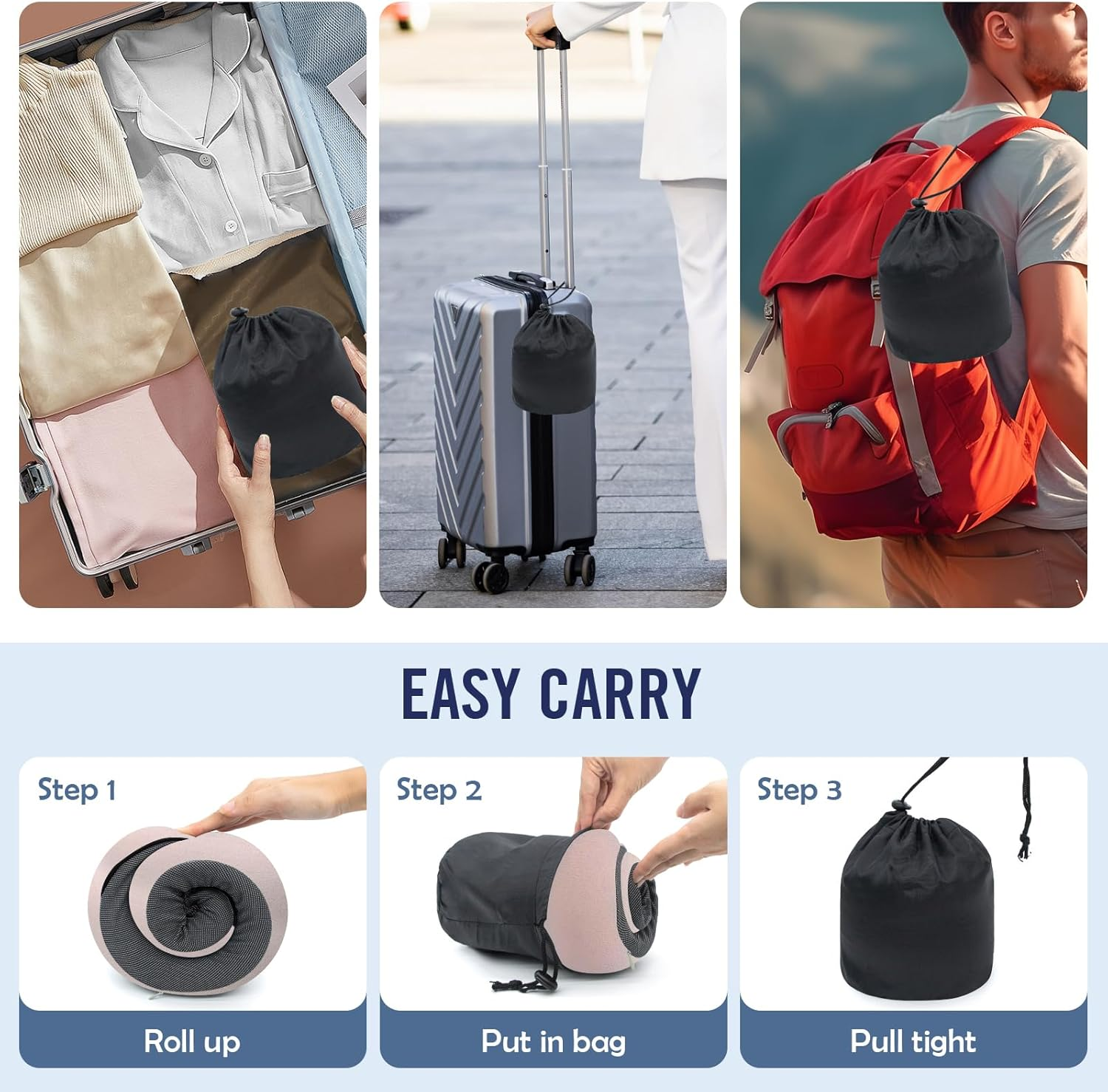 Neck Pillow Travel Head Rest, Memory Foam Comfortable & Breathable Soft U Shaped Pillows for Travel Airplane,Business Trip Neck and Shoulder Support with Luxury Bag,3D Contoured Washable Cover (Pink) image number 4