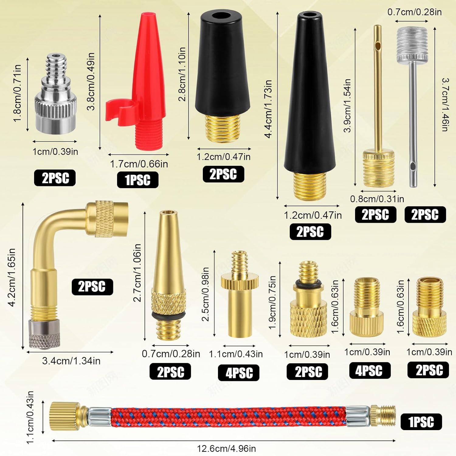 28Pcs Bicycle Valve Adapter Set, Brass Bike Tire Valve Stem Adapter Inflation Kit Accessories for Standard Pump or Air Inflatable Attachment Compressor for Presta Schrader image number 4