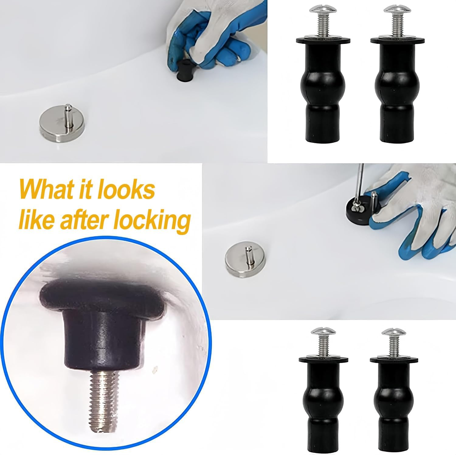 Wzenclave 4Pcs Toilet Seat Screws, Stainless Steel & Rubber, Hex Screws, Fix WC Hinges, Repair/Replace Toilet Seat Hinges image number 5