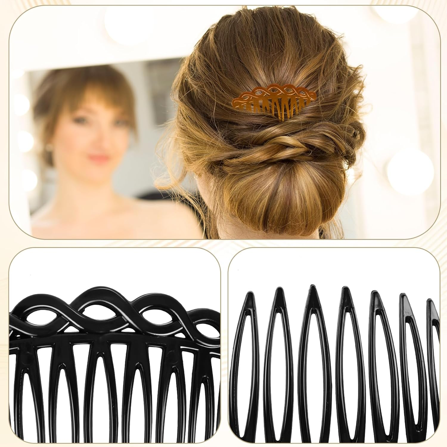 COMNICO 6 Pcs French Hair Side Combs (Black, White, Light Brown) - Black, White, Light Brown image number 5