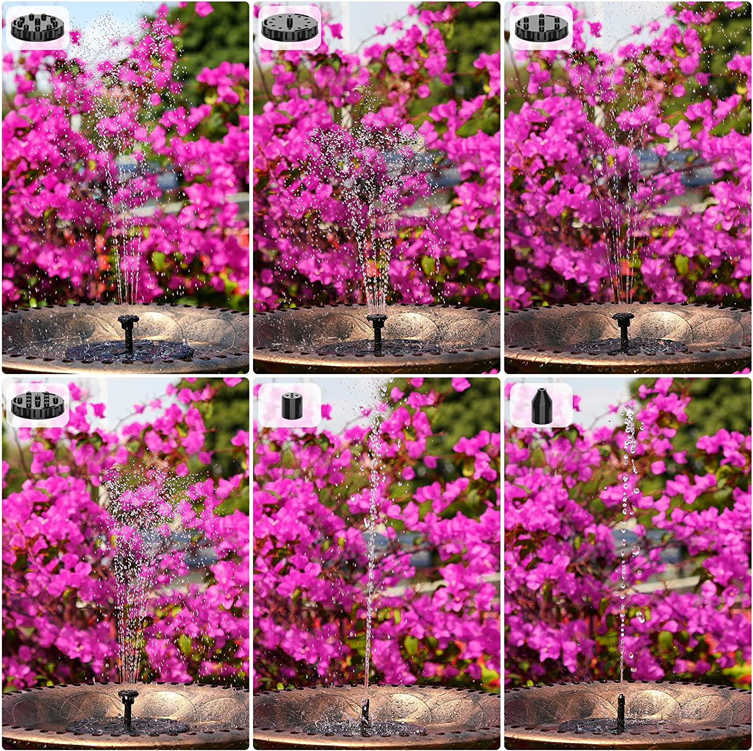 AISITIN 3.5W Solar Fountain Pump, Solar Water Pump Floating Fountain Built-In 1500Mah Battery, with 6 Nozzles, for Bird Bath, Fish Tank, Pond or Garden Decoration Solar Aerator Pump image number 3