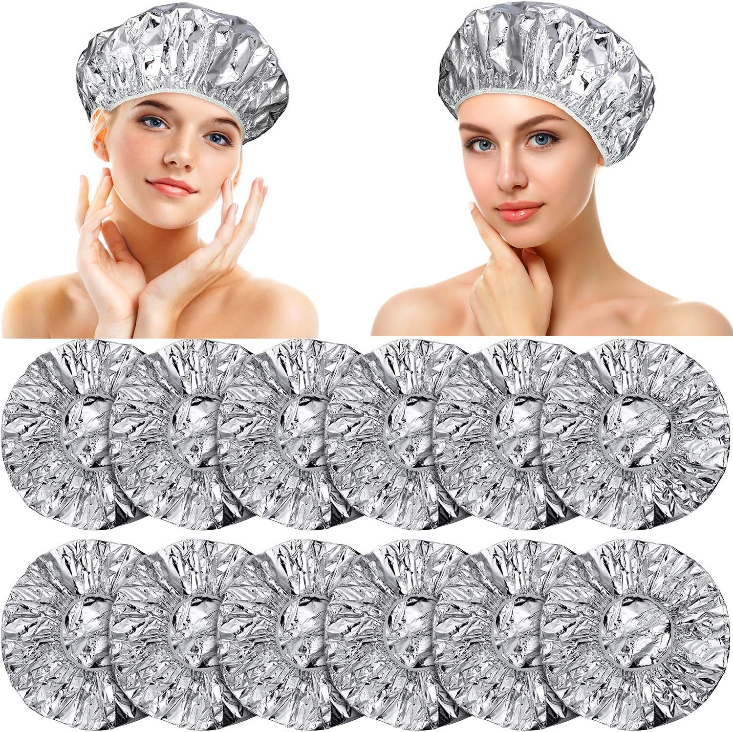 12 Pieces Deep Conditioning Caps Aluminum Foil Reusable Hair Processing Hair Coloring Shower Caps for Home Salon Use(12 Inch,Golden, Silvery)