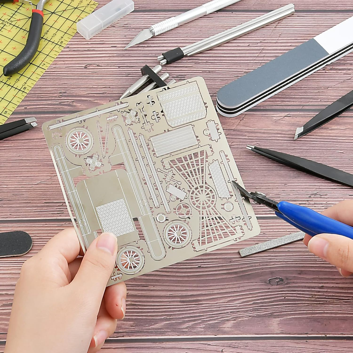 22 Pieces Metal DIY Model Tool Sets Metal Earth Model Kits, 2 Nose Pliers and Tab Edge Cylinder Cone Shape Bending Assist Tools for 3D Metal Jigsaw Puzzles Assembly image number 2