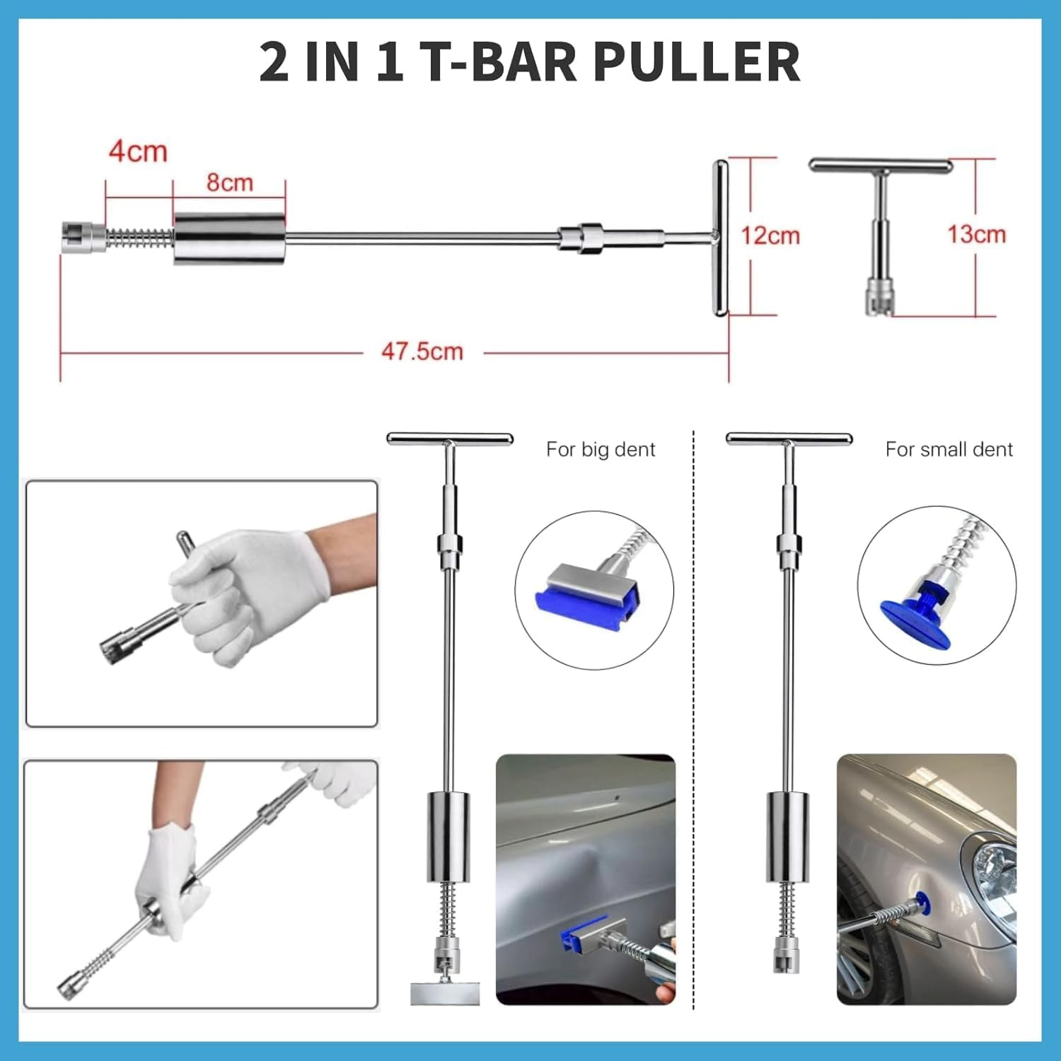 Super PDR Car Dent Puller Kit 75Pcs, Paintless Dent Repair Kit with Bridge Dent Puller and 2 in 1 T-Bar Puller for Repair Work of Big Dents, Small Dents, Dings and Hail Damage