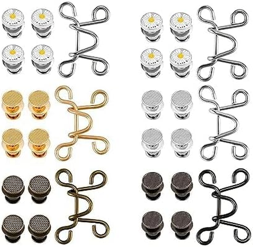 Changyeah 6 Sets Adjustable Waist Buckle Extender Sets,Pant Waist Tightener Instant Jean Buttons for Loose Jeans Pants Clips for Waist Detachable Jean Buttons Pins No Sewing Waistband Tightener