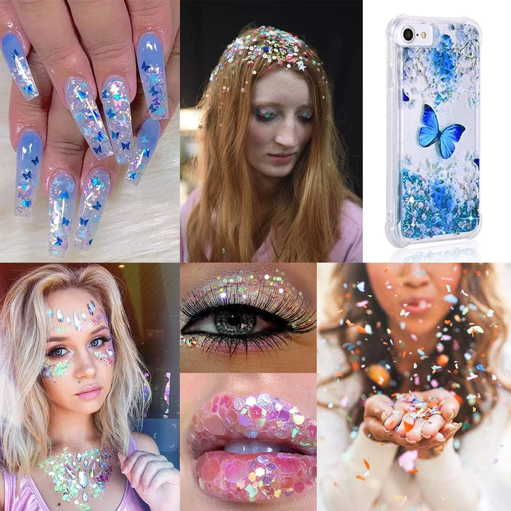 24 Color/Set 3D Butterfly Nail Glitter Sequins, Kalolary Splarkly Laser Butterfly Nail Sequin Acrylic Paillettes Holographic Nail Sparkle Glitter Sheets Tips Nail Art Decoration image number 3