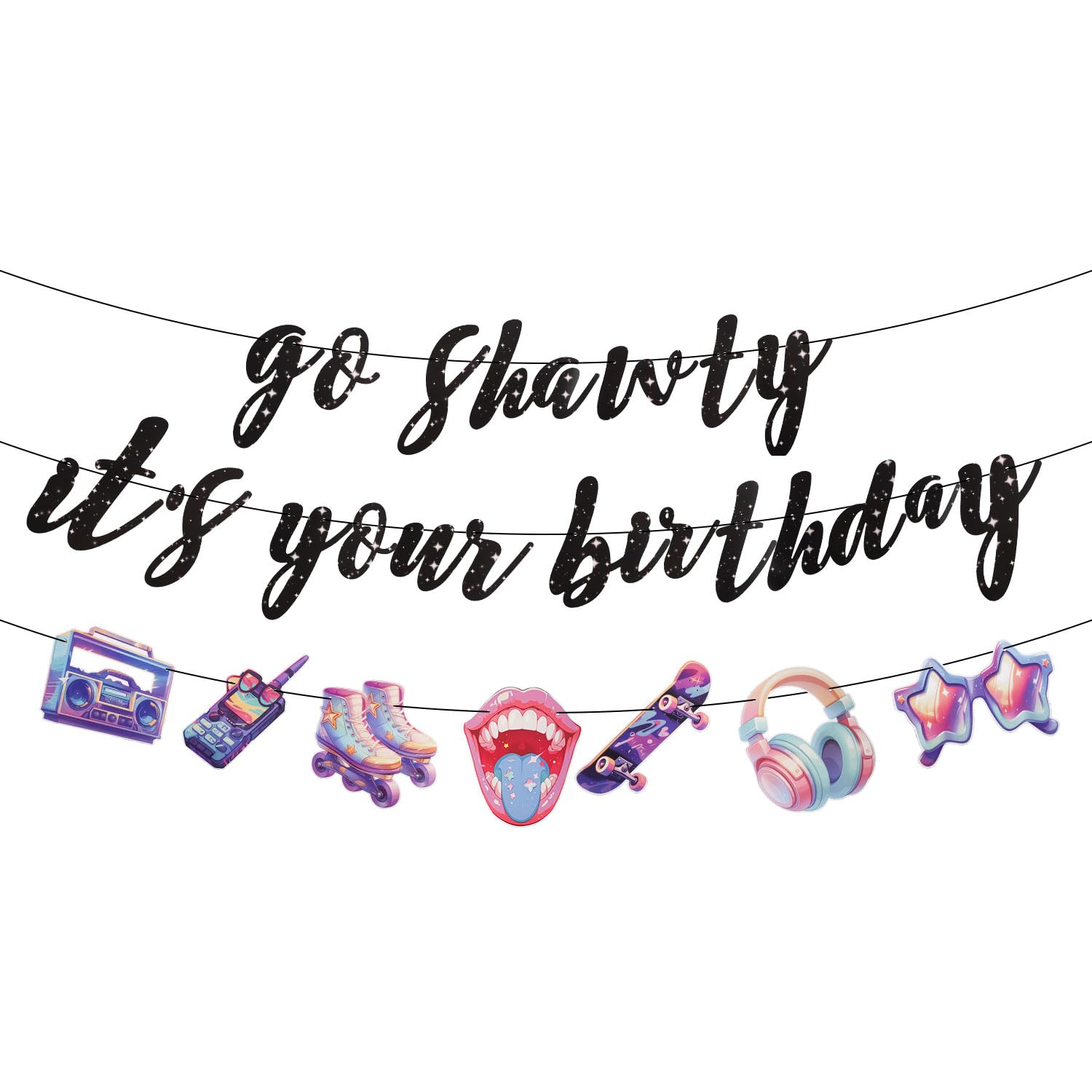 Go Shawty It'S Your Birthday Banner, Music Theme Birthday Banner Birthday Decorations Black Pre-Assembled Reusable Shiny Black Happy Birthday Banner for Birthday Parties image number 5