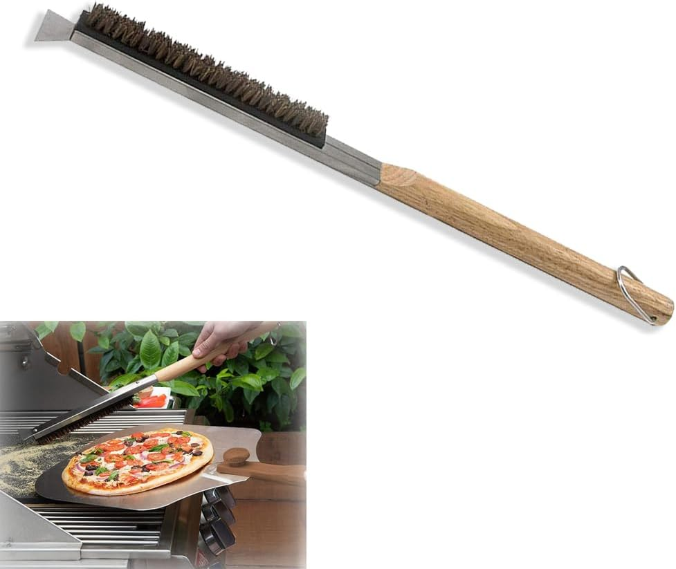 Pizza Oven Brush - Wooden Handle BBQ Brush, Pizza Stone Cleaning Brush with Scraper, Versatile Kitchen & Outdoor Bake Tool for Easy Maintenance image number 4