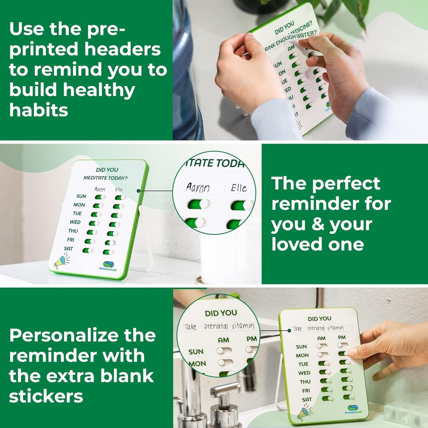 Medication Reminder | Pill & Tracker Visual Alarm 7 Day AM PM Take and Slide No More Second-Guessing or Double-Dosing Perfect for the Elderly White, Green image number 1