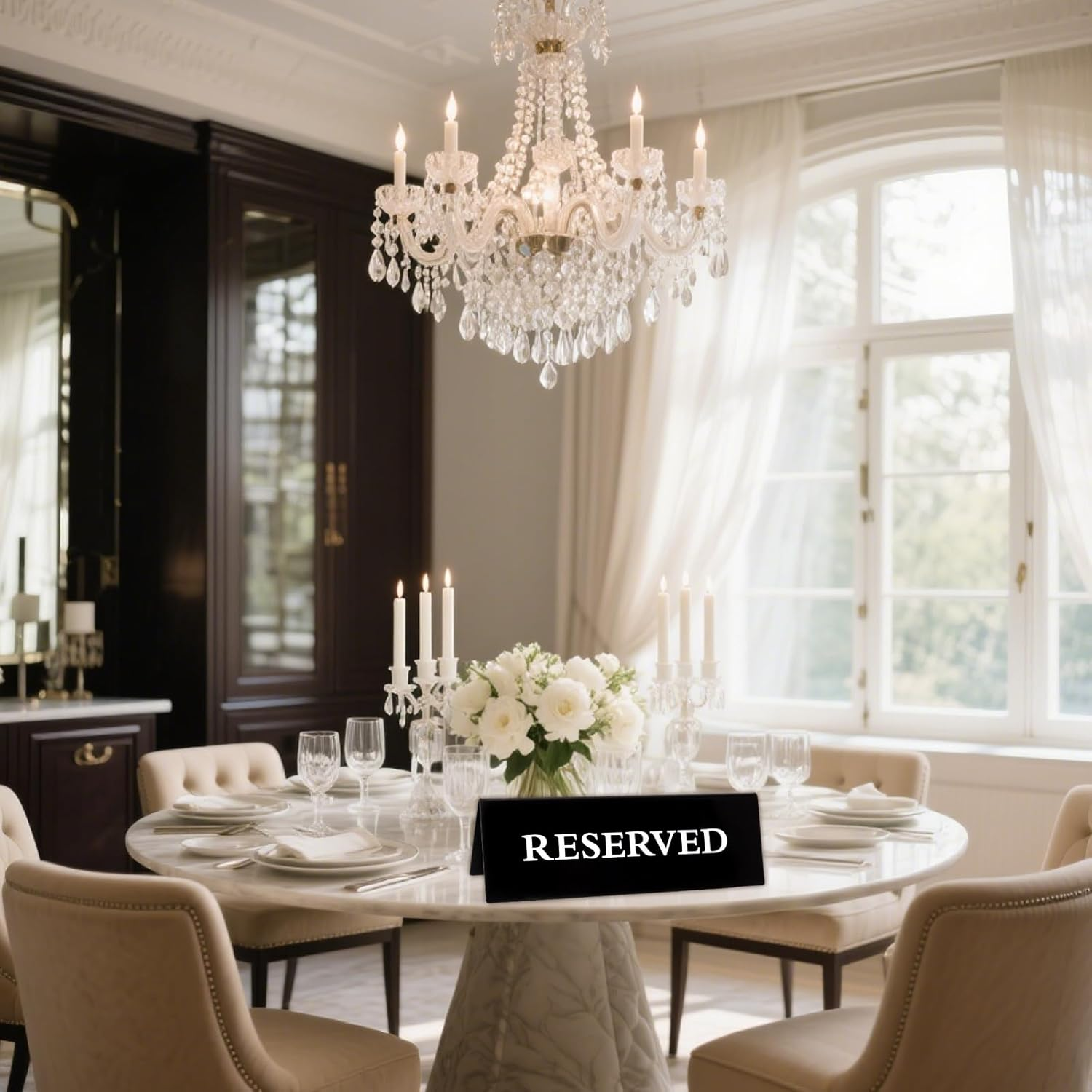 6 Pieces Plastic Reserved Table Sign for Wedding 5.9 X 2 Inches Acrylic Double Side Table Tent Black Guest Reserve Seating Signs Reservation Tables Seat Sign for Restaurant Chairs Wedding (Black, 5.9*2 Inches) image number 6