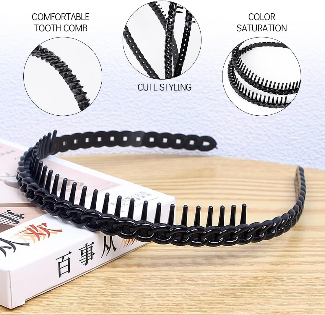 ZORVYN Pack of 4 Women'S Headbands, Non Slip with Teeth, Plastic Headbands with Teeth Comb, Thin Black Hair Bands for Women, Hair, Waves, Women'S Headbands image number 3