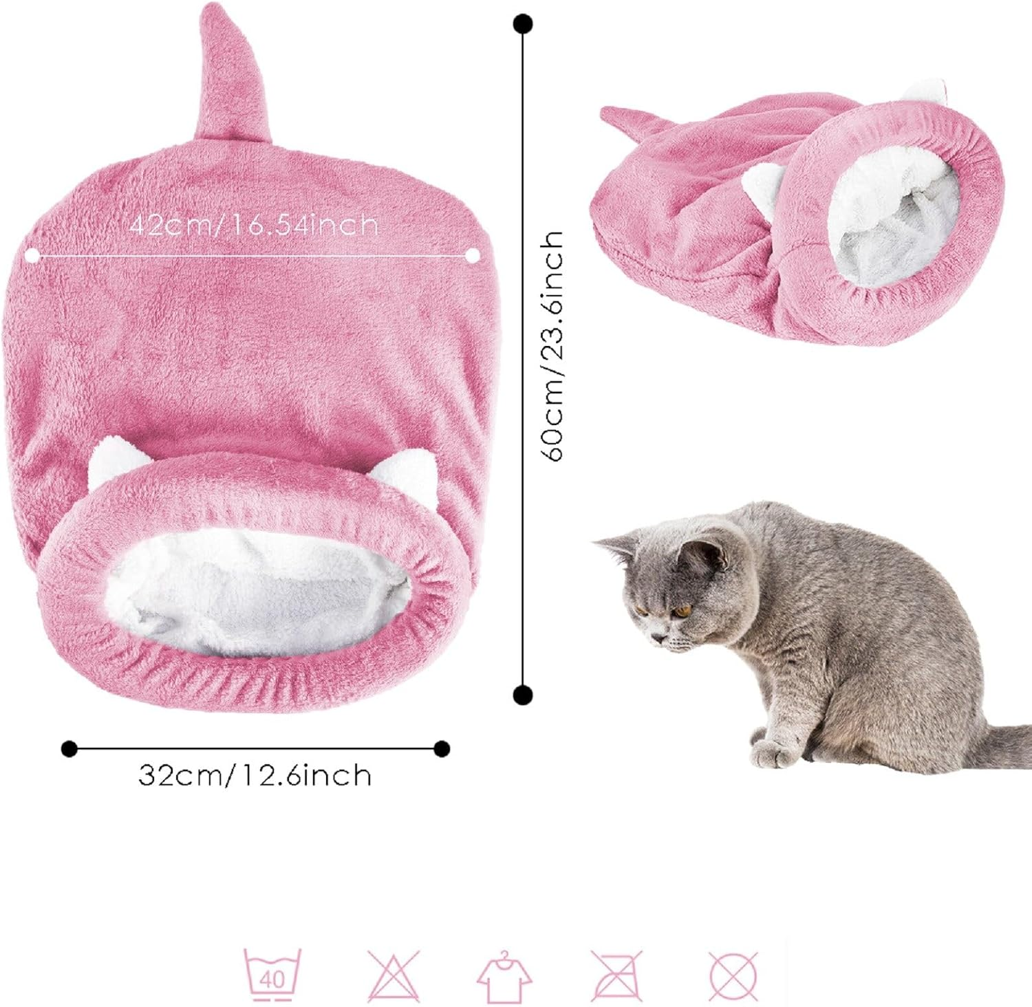 NCONCO Cat Sleeping Bag, Pet Bed, Cat Sleeping Bag, Warm Cosy, Covered, Self-Heating, Cuddle Bag, Half Covered Cave for Cats, Puppies (Pink, M) image number 4