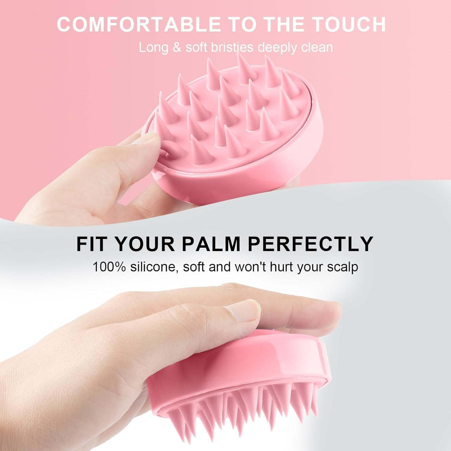 Mumoo Bear Root Comb Applicator Bottle with Scalp Massager Shampoo Brush Hair Coloring Dye and Scalp Treatment Head Relaxation Tools, Pink(3 Pcs) image number 1